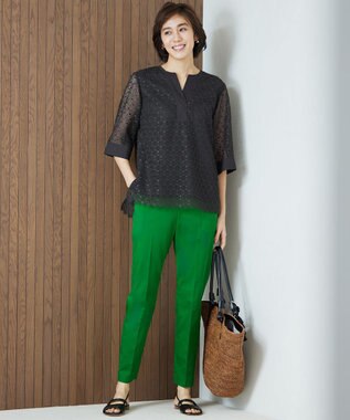 自由区 S 【UVカット・接触冷感・洗える】コットンサテンテーパード パンツ グリーン