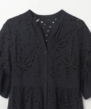 GRACE CONTINENTAL ヤシ柄カットワークワンピース ブラック