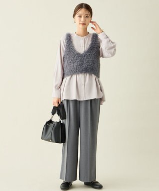 ANY L ロングシャギーニットベスト チャコール