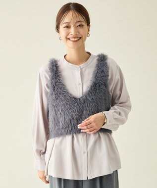 ANY ロングシャギーニットベスト チャコール