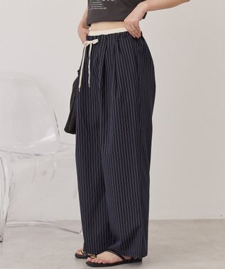 AMERICAN HOLIC 【マルチ機能】Wウエストパンツ Stripe Navy