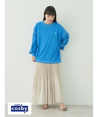 earth music&ecology Ｃｏｓｂｙ×ｅａｒｔｈ　配色ステッチロングＴシャツ Turquoise Blue