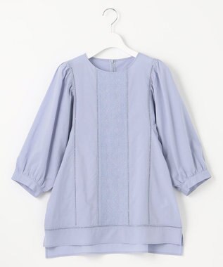 自由区 【洗える・XSサイズあり】ジオメトリックエンブロイダリー ブラウス ダルブルー系