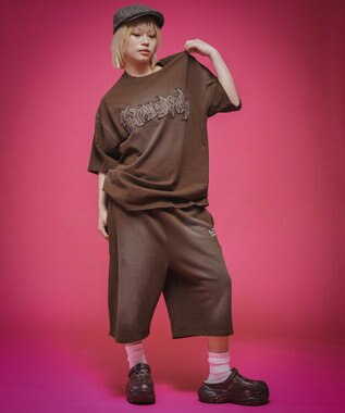 WEGO 【ユニセックス着用ITEM/ウエストゴム】ダメージアップリケショートパンツ ブラウン