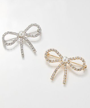 Phoebe リボンパールビジューブローチ　シルバー シルバー