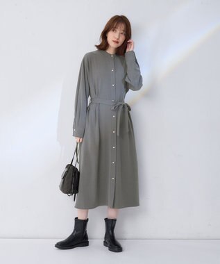 ANY 【洗濯機可能/ストレッチ】ウールライク前開きワンピース グレー