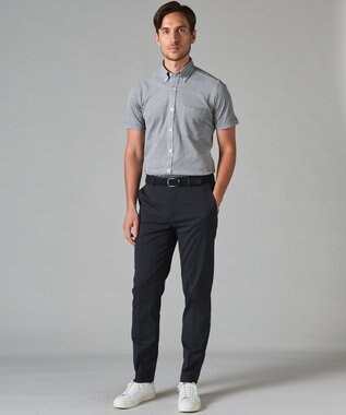 GOTAIRIKU 【吸汗速乾】クールマックス鹿の子 半袖ビズシャツ_ボタンダウン ライトグレー系