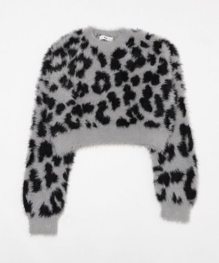 WEGO レオパードシャギーショートニット グレー