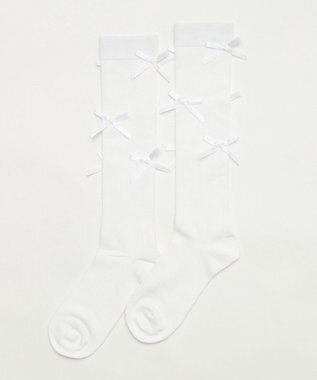 WEGO リボン付きハイソックス ホワイト