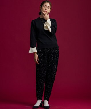 組曲 【組曲×setsuko sagittaire】ツィードニットタックパンツ ブラック系