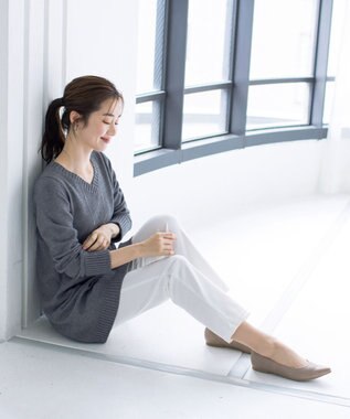 Tiaclasse 【洗える】Vネックリブニットチュニック グレー