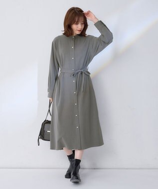 ANY 【洗濯機可能/ストレッチ】ウールライク前開きワンピース グレー