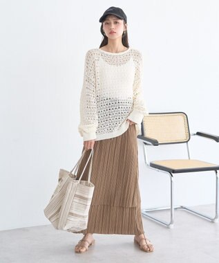 earth music&ecology メッシュニットプルオーバー Ivory