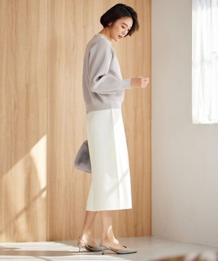 自由区 L 【洗える】パールディティール クルーネックニット ライトグレー系