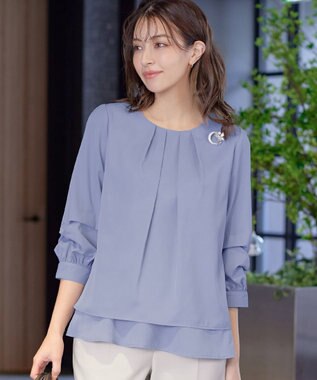 Tiaclasse 【新色追加・洗える】つまみタック袖レイヤードブラウス ブルー