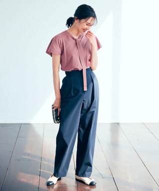 ICB 【洗える】 エコナイロンストレッチ ワイドストレートパンツ ネイビー