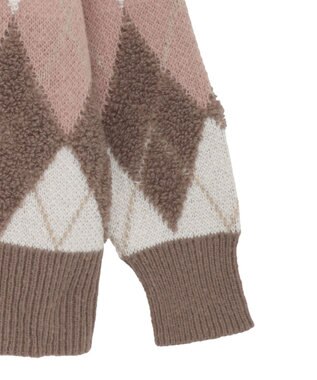 earth music&ecology ループ編みアーガイルカーディガン Mocha