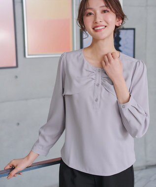 Tiaclasse L リボン風ブラウス サックスグレー
