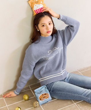 Feroux レタードハイネック プルオーバー スカイブルー系