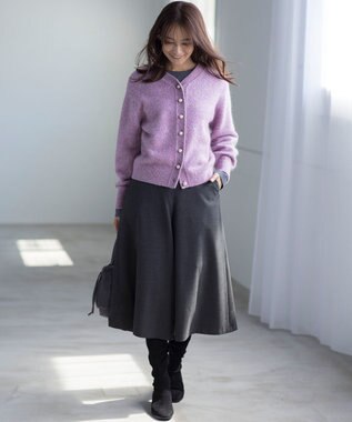 組曲 【WEB限定】ウールライクストレッチ フレアパンツ チャコールグレー系