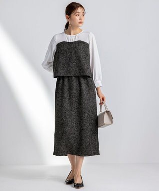 ANY SIS L 【洗える】ツイードコンビ ワンピース ブラック系