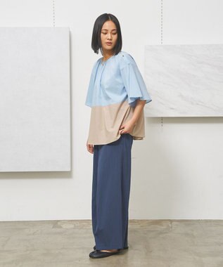 J.PRESS YORK STREET 【WOMEN】バイカラーギャザー ブラウス サックスブルー系1