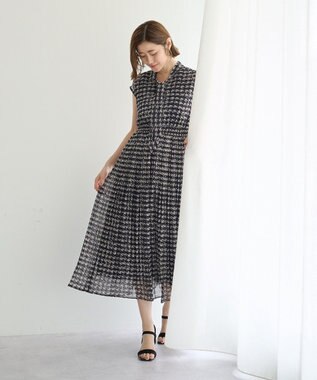 YECCA VECCA チェック柄ボウタイプリーツワンピース Black