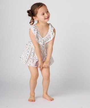 OP／FILA 【marie claire ENFANTS】小花柄編上げAライン水着 オフホワイト