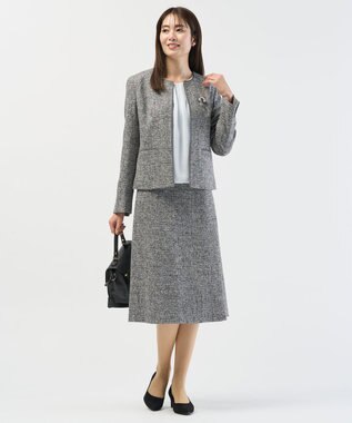 J.PRESS LADIES 【セットアップ対応】Light Tweed ノーカラー ジャケット ブラックMIX系6