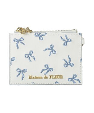 Maison de FLEUR リボン刺繍カードケース Sax