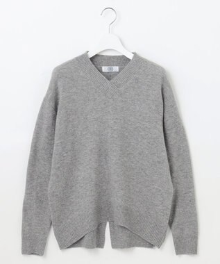 J.PRESS LADIES L 【洗える】CASHMERE BLEND Vネック ニット ライトグレー系