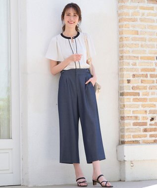 ANY SIS 【洗える】ベルトポイントワイド パンツ シャンブレーブルー