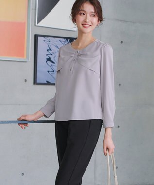 Tiaclasse L リボン風ブラウス サックスグレー