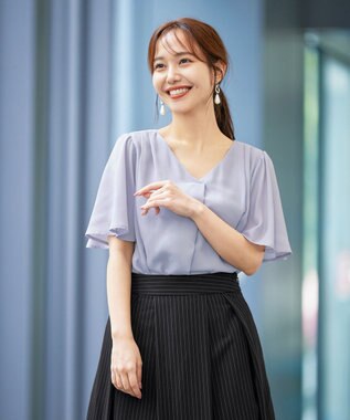 Tiaclasse 【洗える】シフォンフレアスリーブブラウス グレー