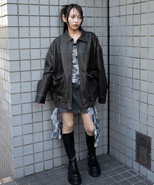 WEGO ヴィンテージライクPUジャケット ブラック