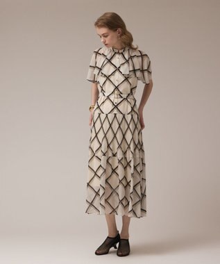 GRACE CONTINENTAL チェックプリントプリーツワンピース ベージュ