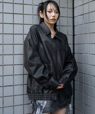 WEGO ヴィンテージライクPUジャケット ブラック