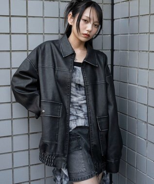 WEGO ヴィンテージライクPUジャケット ブラック