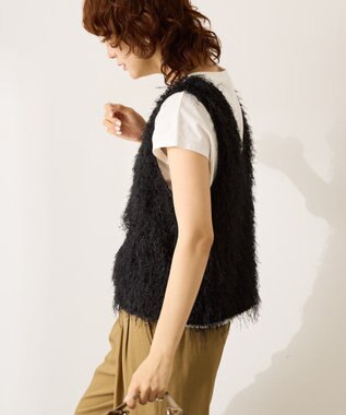 AMERICAN HOLIC 【前後2way】サイドスリットシャギーベスト Black