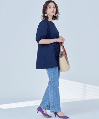 組曲 コットンローン ボリュームスリーブブラウス ネイビー系