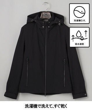 GOTAIRIKU 仕事で着られる【シワになりにくい/洗える/ストレッチ/吸水速乾】バブルテック フーデッドブルゾン ブラック系