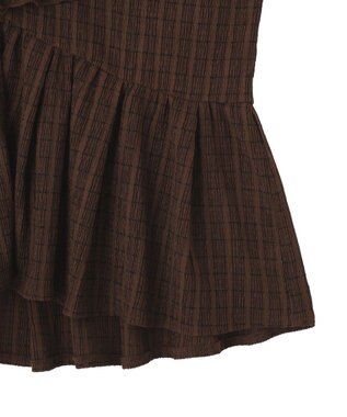 earth music&ecology チェックラッフルカラーペプラムカットブラウス Check Brown