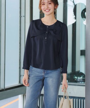 Tiaclasse L リボン風ブラウス ネイビー