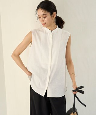  リネンレーヨン ノースリーブブラウス