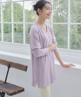 Tiaclasse 【洗える】カシミヤ混ニットチュニック ラベンダー