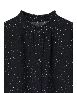 Green Parks ＢＰ　ケア楽　スタンドフリルブラウス Dot Black
