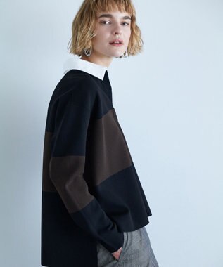 ICB 【洗える】 シンセティックダブルフェイス ラガーニットプルオーバー ネイビー×ダークブラウン系