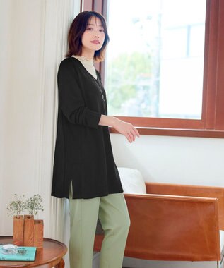 Tiaclasse L 【洗える】カシミヤ混ニットチュニック ブラック