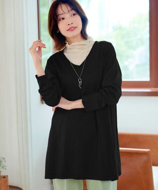 Tiaclasse L 【洗える】カシミヤ混ニットチュニック ブラック