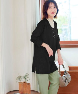 Tiaclasse 【洗える】カシミヤ混ニットチュニック ブラック